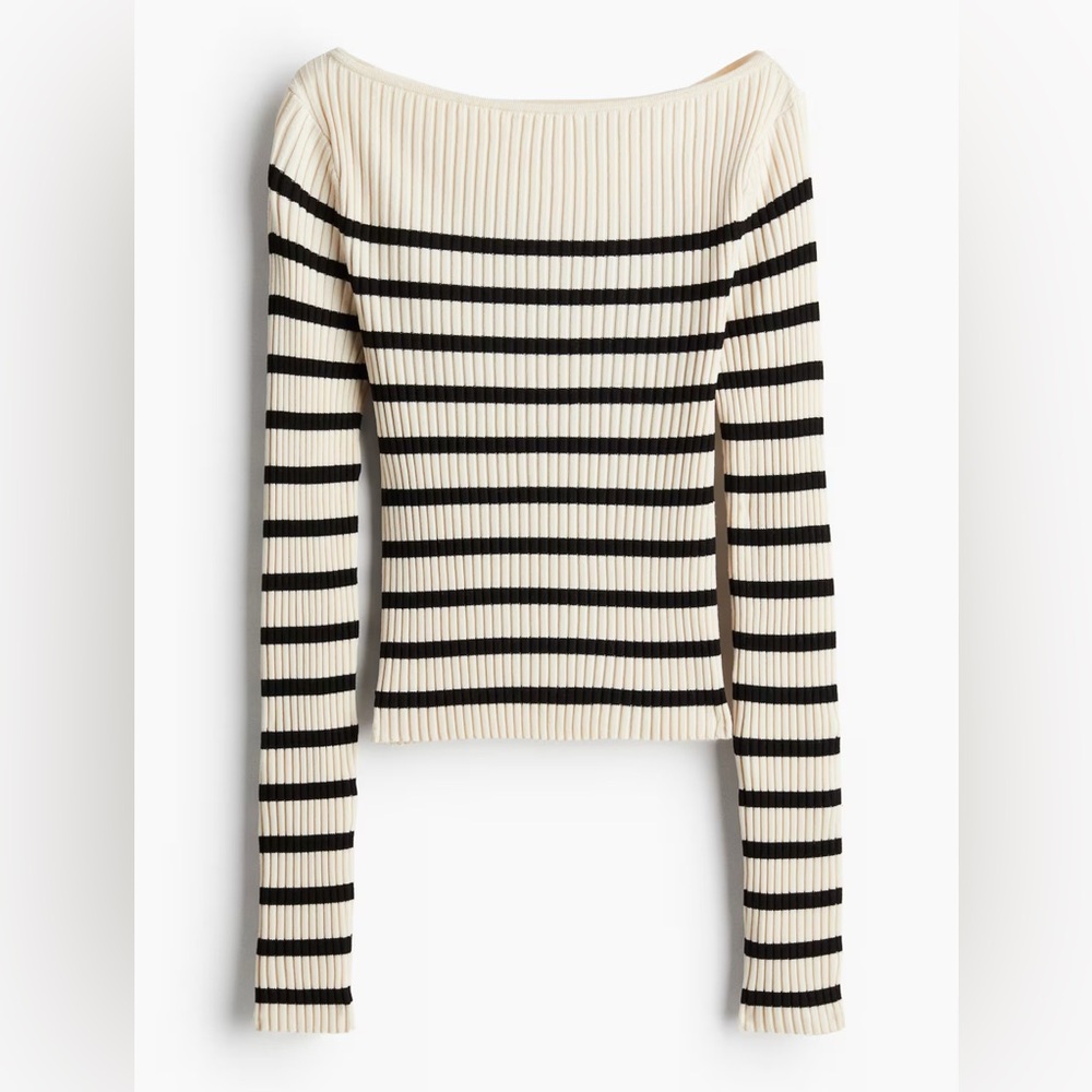 H&M Beige & black striped Ribbed Knit Stop